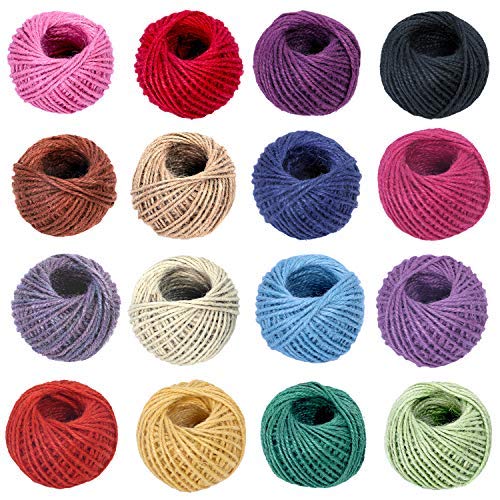ANSIO Jute Twine, 25M Jute String 3 Ply 2mm Thickness, Jute Rope For Decoration Garden Floristry DIY Arts Bundling Crafts & Wrapping, 16 Roll Pack- Multicolour