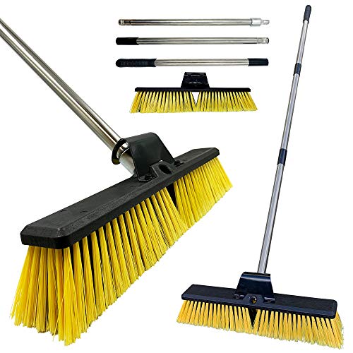 Heavy Duty Garden Broom Outdoor 18″ Stiff Hard Brush & Metal Handle For Sweeping Your Yard, Garden & Decking